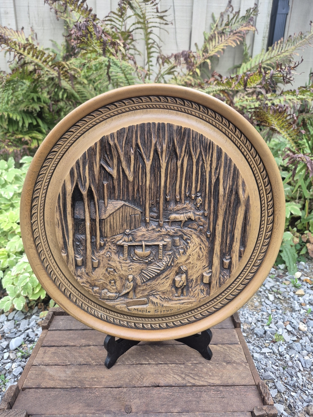 Vintage Karl Rothammer "Maple Syrup" 14" Faux Wood Plaque Canada